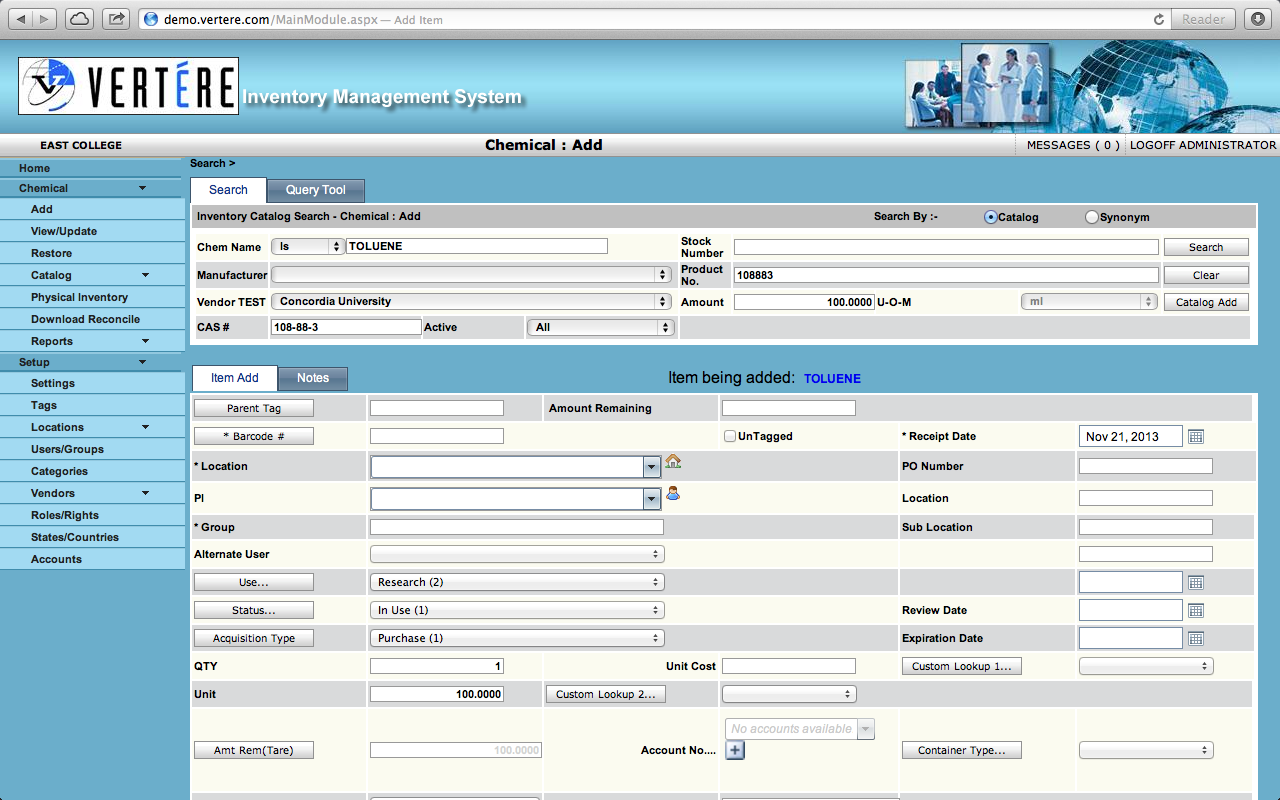 Chemical Inventory Module