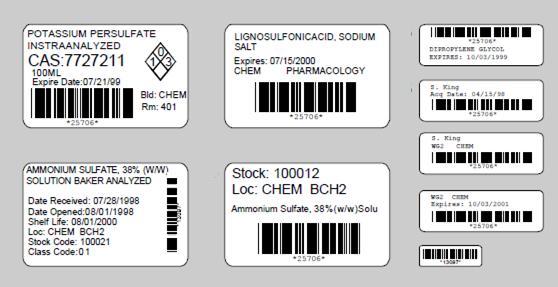 Vertere Chemical barcode label examples