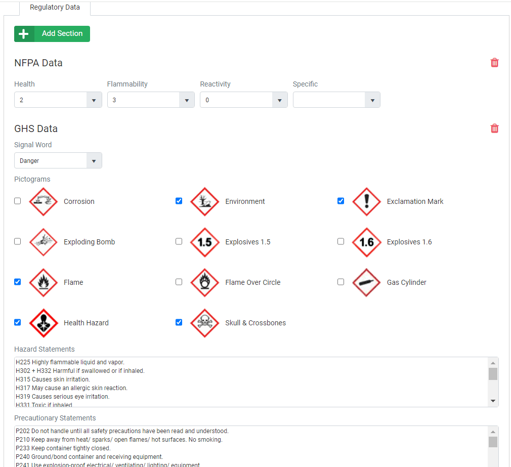Chemical waste management software regulatory data